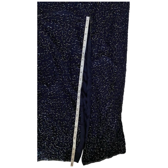 Scala Womens Beaded Sequin Maxi Dress Vintage Blue Silk Formal Evening Gown XXL - Picture 14 of 16